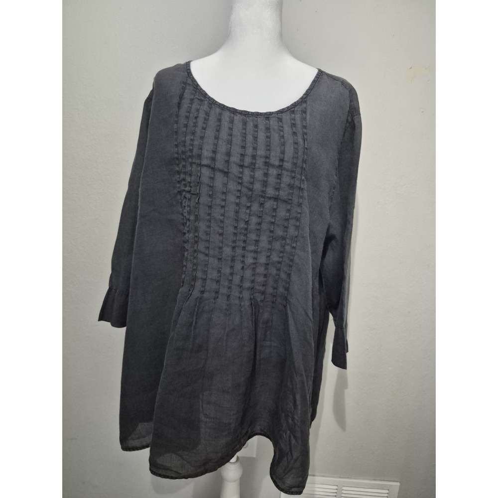 Kleen Tunic Top Womens 1X 100% Ramie Charcoal Gray‎ Minimalist Lagenlook Coastal - Picture 2 of 11